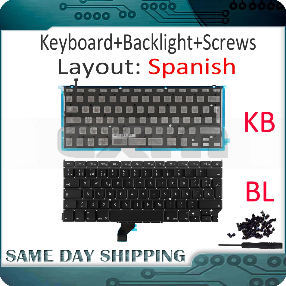 New for Macbook Pro Retina 13" A1502 Spanish Spain Sp Keyboard w/ Backlight Backlight+100Pcs Keyboard Screws 2013 2014 2015 Year
New for Macbook Pro Retina 13" A1502 Spanish Spain Sp Keyboard w/ Backlight Backlight+100Pcs Keyboard Screws 2013 2014 2015 Year