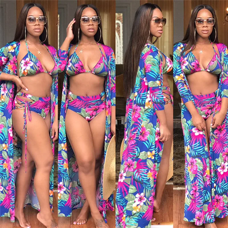 Sexy Swimwear 3 Pieces Women Bikini Set Swimsuit High Waist Lace Up Bathing Suit Long Sleeve Print Blouse Long Bikini Cover Up
Sexy Swimwear 3 Pieces Women Bikini Set Swimsuit High Waist Lace Up Bathing Suit Long Sleeve Print Blouse Long Bikini Cover Up