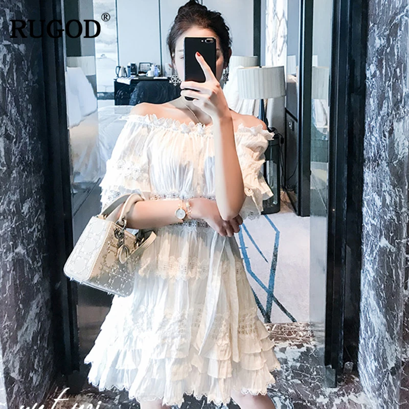 RUGOD 2019 Elegant Off Shoulder White Lace Dress With Belt Women Summer Fashion Cascading Hem Party Dress Befree Vestidos
RUGOD 2019 Elegant Off Shoulder White Lace Dress With Belt Women Summer Fashion Cascading Hem Party Dress Befree Vestidos