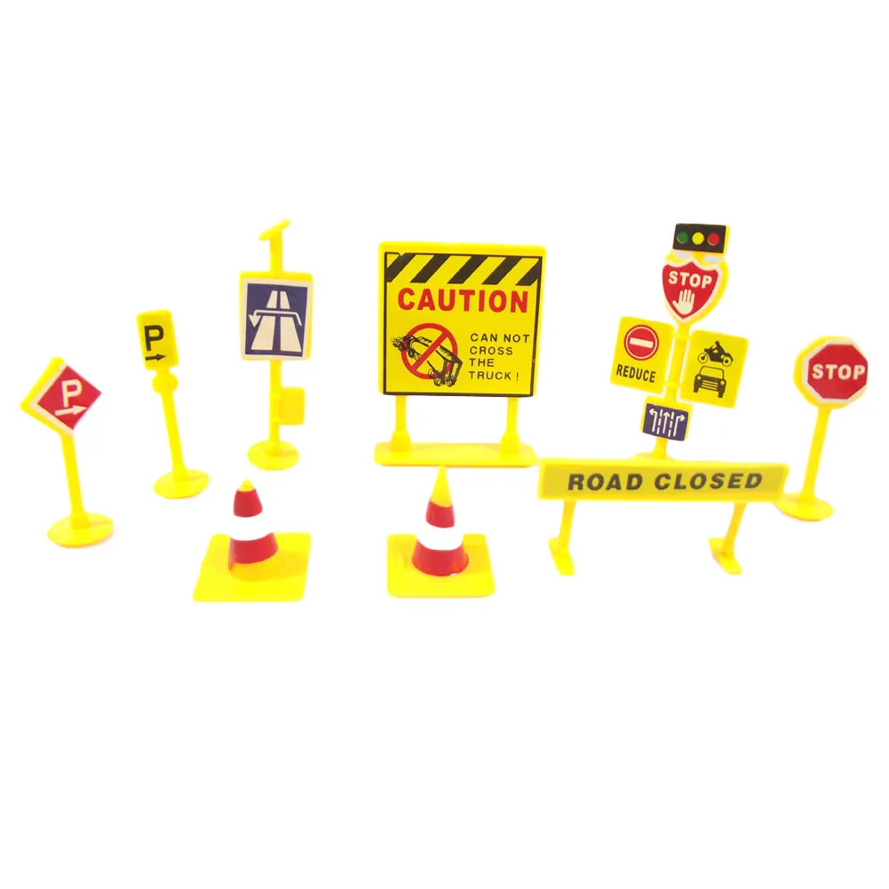 

Traffic Signage Model Road Signs Toys 10pcs/pack Engineering Road Signs DIY Mini Signpost Traffic Scene Educational Toys