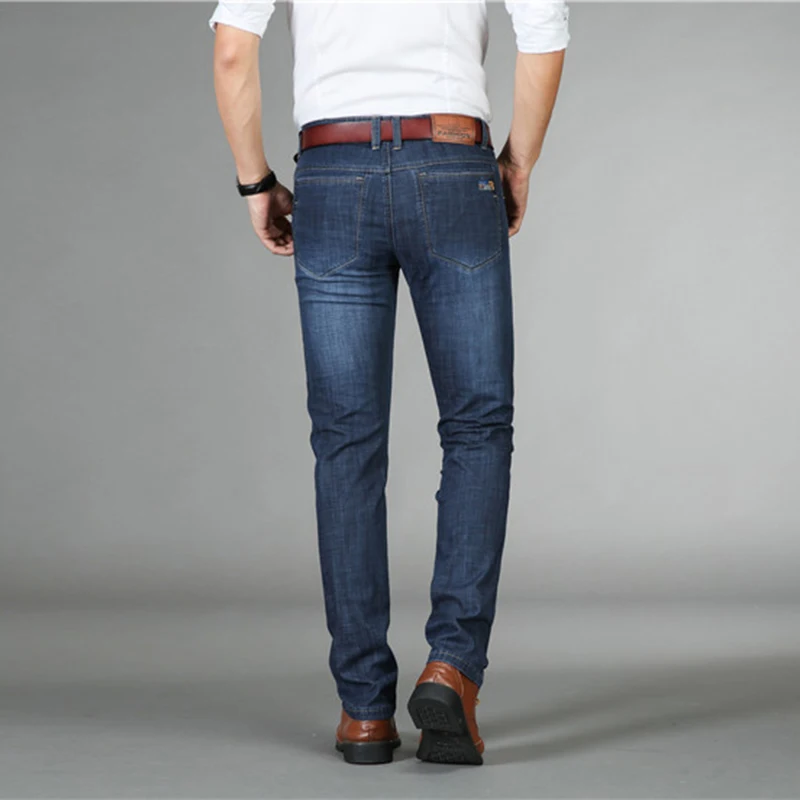 KSTUN mens jeans blue classic straight stretchy Summer denim trousers men vintage famous brand 2019