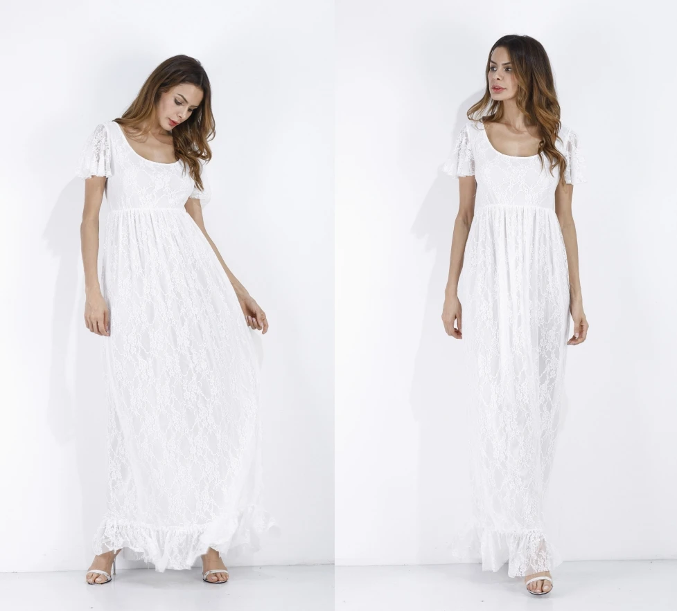 2020 New Sumemr Beach Lace Ruffles Short Sleeves Wedding Dress 2019 Boho Chic Dresses Bridal Gowns robe de mariage | Свадьбы и