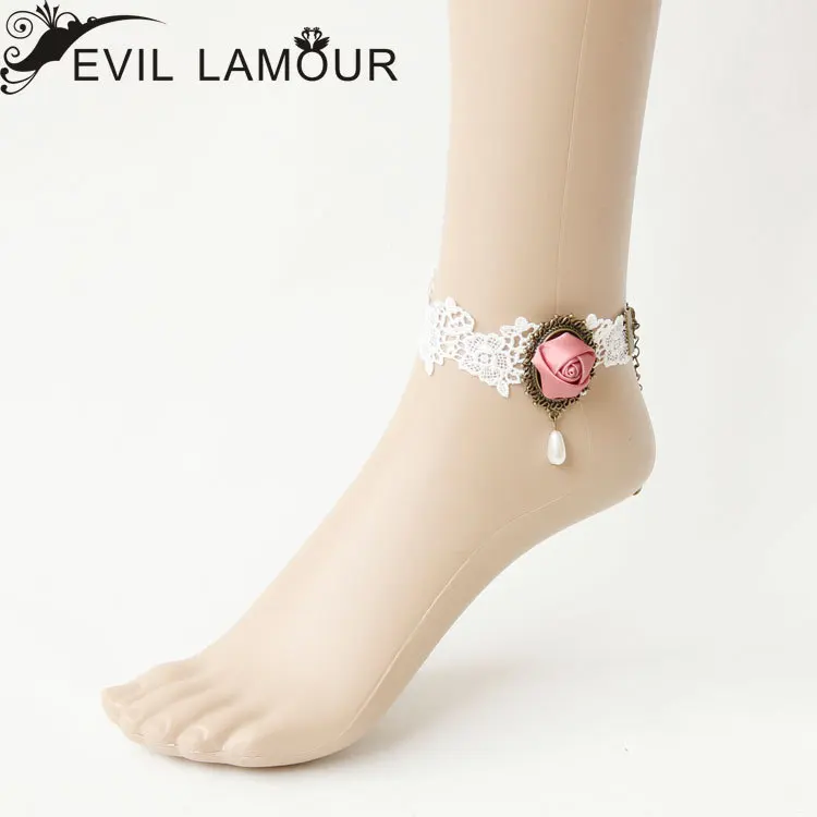 Princess Sweet Lolita jewelry White lace anklet with pink rose flower pearl drop vintage personality bride jewelry FL-20
Princess Sweet Lolita jewelry White lace anklet with pink rose flower pearl drop vintage personality bride jewelry FL-20