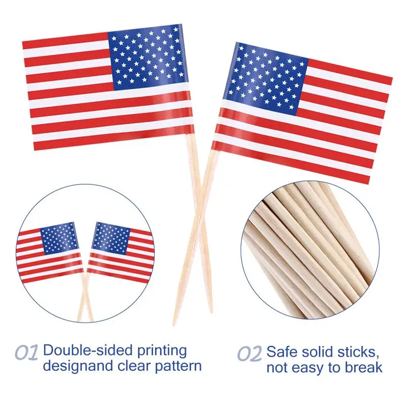 Description Picture 3 of item100pcs US Flag Picks American Flag Food Toothpicks Party Accessory