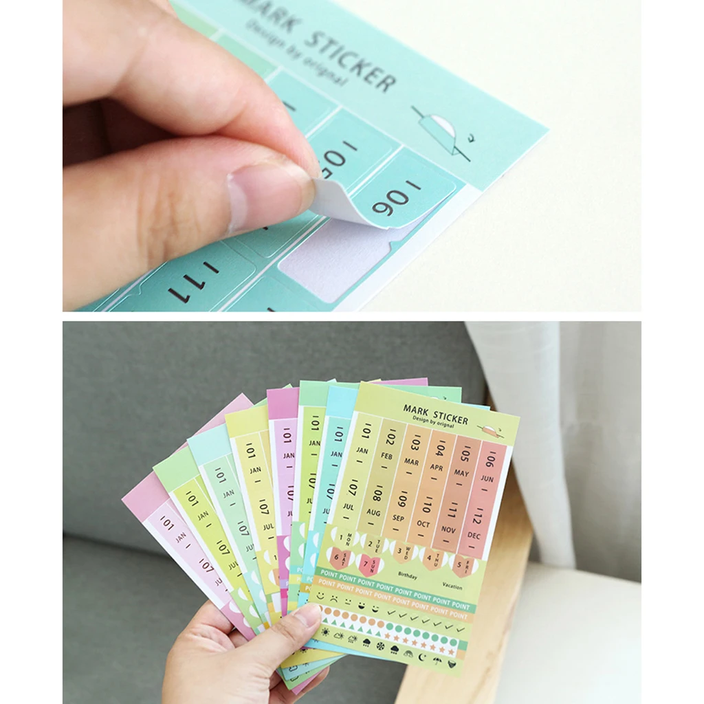 8 Sheets Mini Self Adhesive DIY Monthly Calendar Index Tabs Reminder Stickers for Diary Scrapbook Personal Planner Excellent