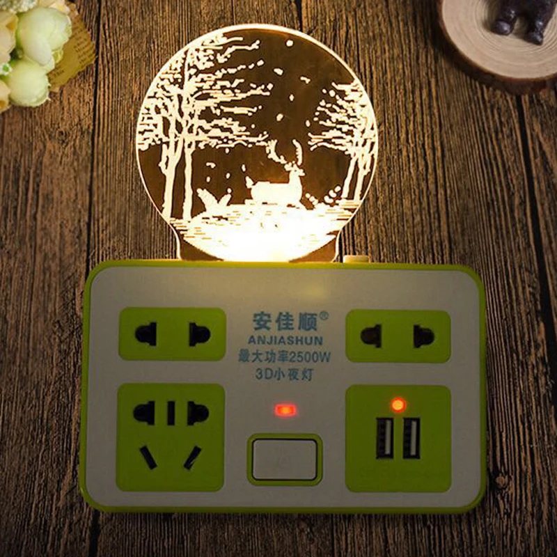 AU Plug Deerlet Nightlight 3pin 10A AC electric extension power strip wall socket usb plug socket 2 USB Port Home Travel Adapter
AU Plug Deerlet Nightlight 3pin 10A AC electric extension power strip wall socket usb plug socket 2 USB Port Home Travel Adapter