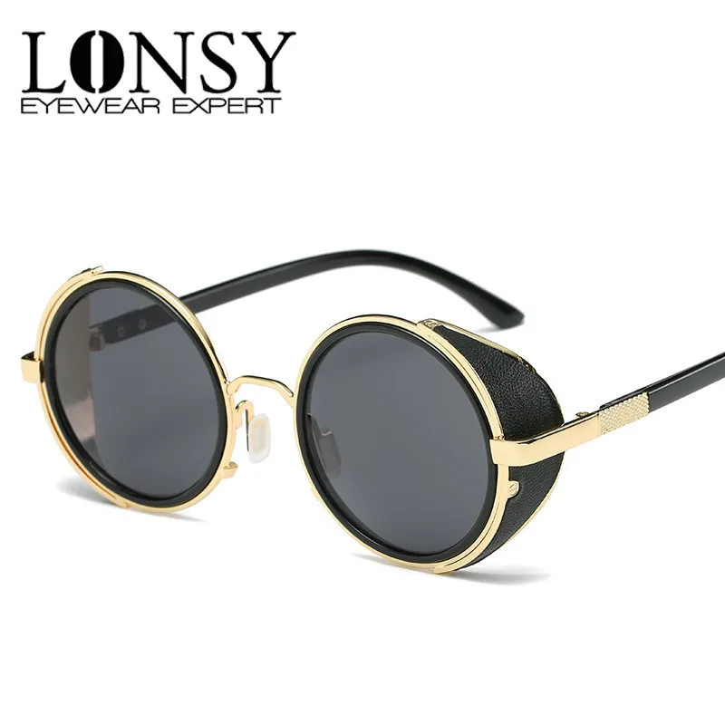 

LONSY New Steampunk Sunglasses Women Round Glasses Goggles Men Brand Design Unisex Vintage Retro Style Punk Oculos De Sol UV400