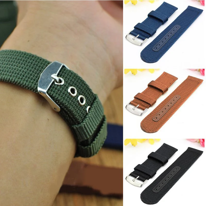 Nylon Watchbands Fashion Black Brown 20mm 22mm 24mm Womens Men Sport Watch Band Strap Stainless Steel Buckle Accessories | Наручные часы