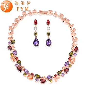 FYM Mona Lisa Luxury Colorful Cubic Zircon Necklace Drop Earrings Rose Gold Color Jewelry Sets For Women Bridal Wedding Party
FYM Mona Lisa Luxury Colorful Cubic Zircon Necklace Drop Earrings Rose Gold Color Jewelry Sets For Women Bridal Wedding Party