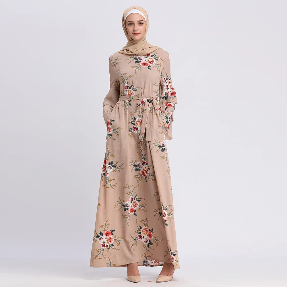 Abayas женская мусульманская одежда с цветочным принтом модные бандажные платья