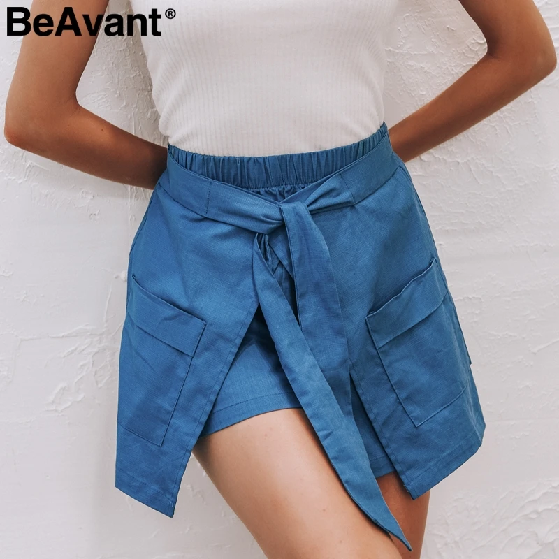 BeAvant Elastic high waist linen summer shorts women 2019 Irregular sash pocket hot shorts Streetwear black casual shorts female
BeAvant Elastic high waist linen summer shorts women 2019 Irregular sash pocket hot shorts Streetwear black casual shorts female