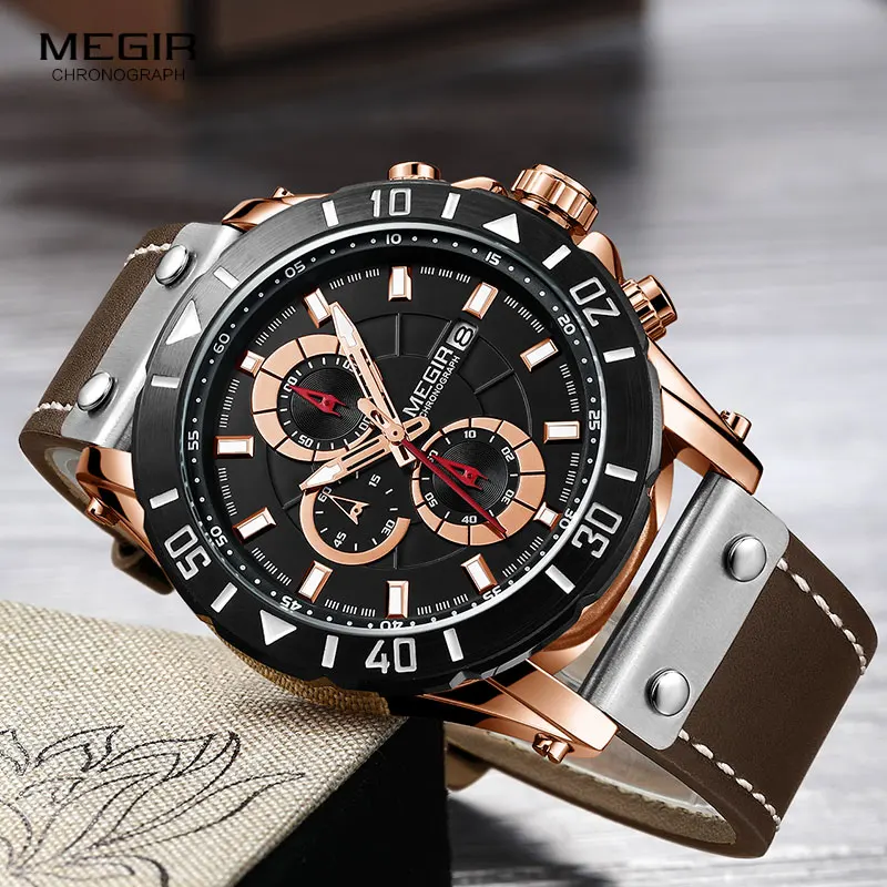 Megir Men's Luxury Sports Quartz Watches Brown Military Army Chronograph Wrist Watch for Man Male Relogios Relojes 2081 Rose
Megir Men's Luxury Sports Quartz Watches Brown Military Army Chronograph Wrist Watch for Man Male Relogios Relojes 2081 Rose