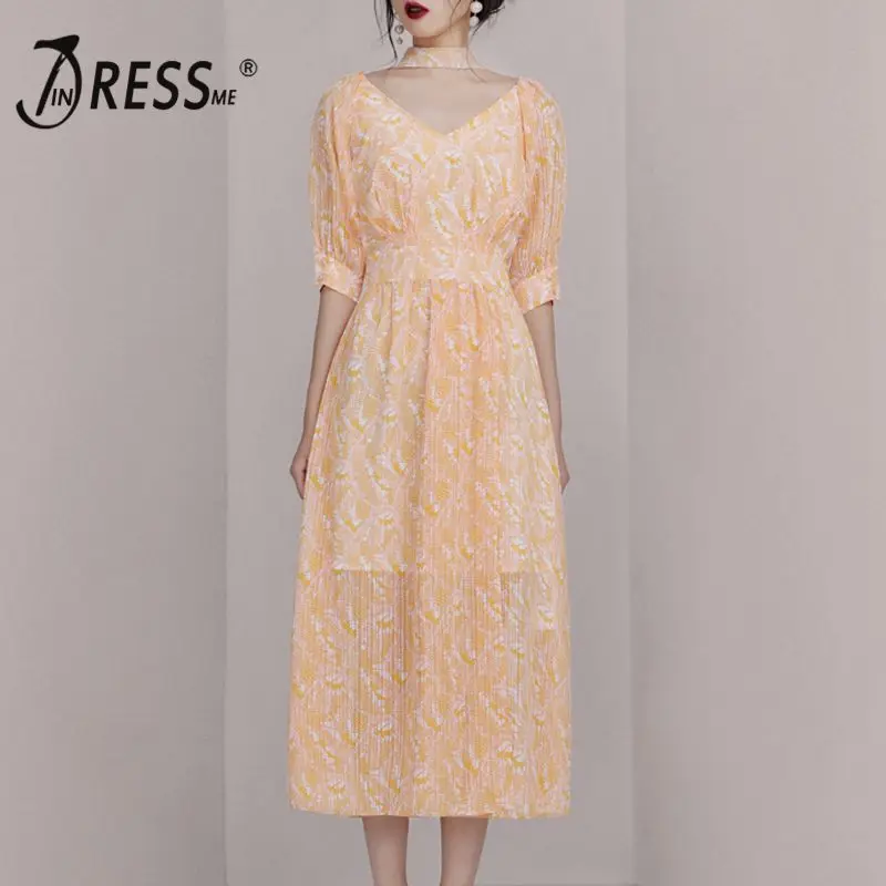 INDRESSME 2019 Новое сексуальное платье средней длины с V-образным вырезом и рукавом до