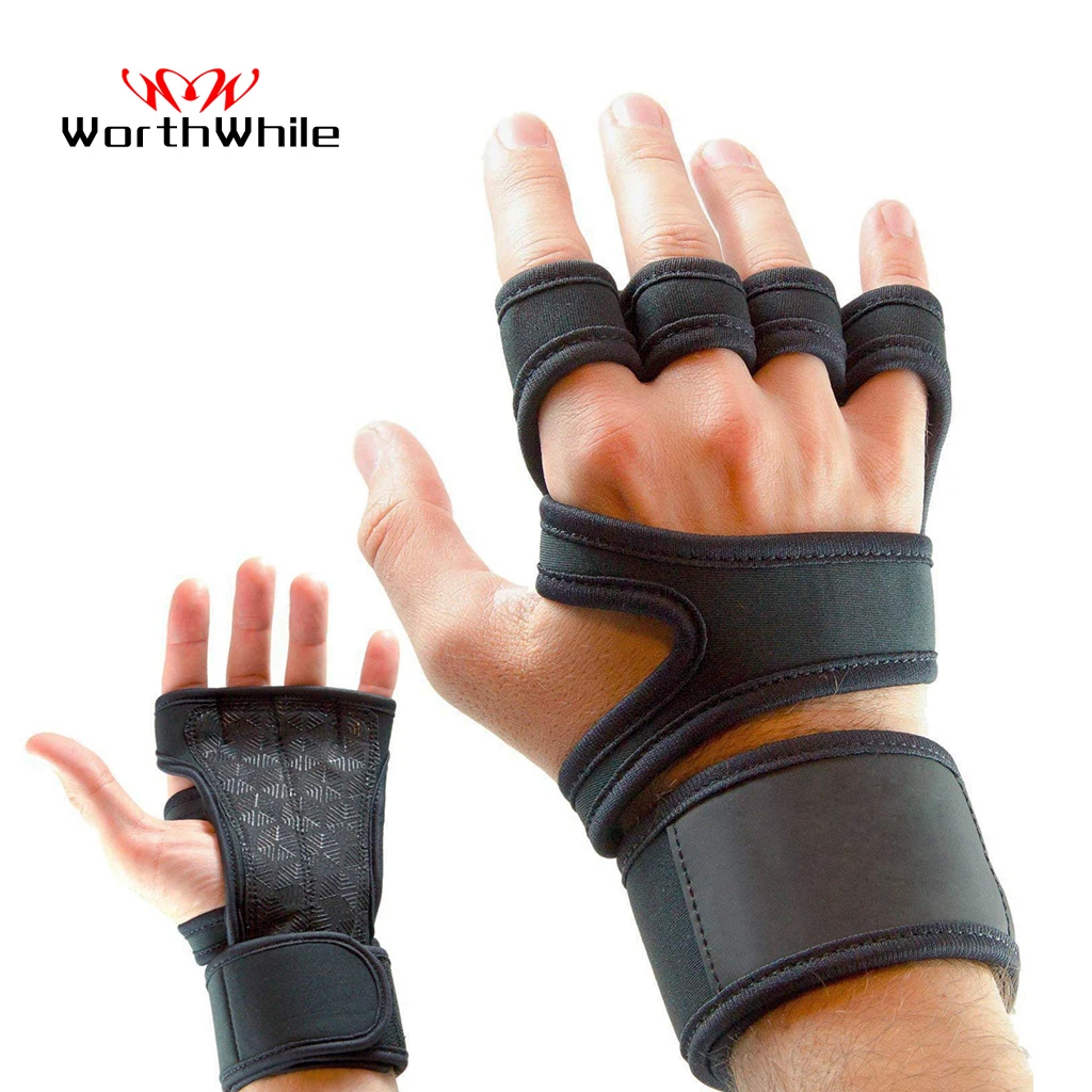 

WorthWhie Gym Fitness Gloves Hand Palm Protector with Wrist Wrap Support Crossfit Workout Bodybuilding Power Weight Lifting