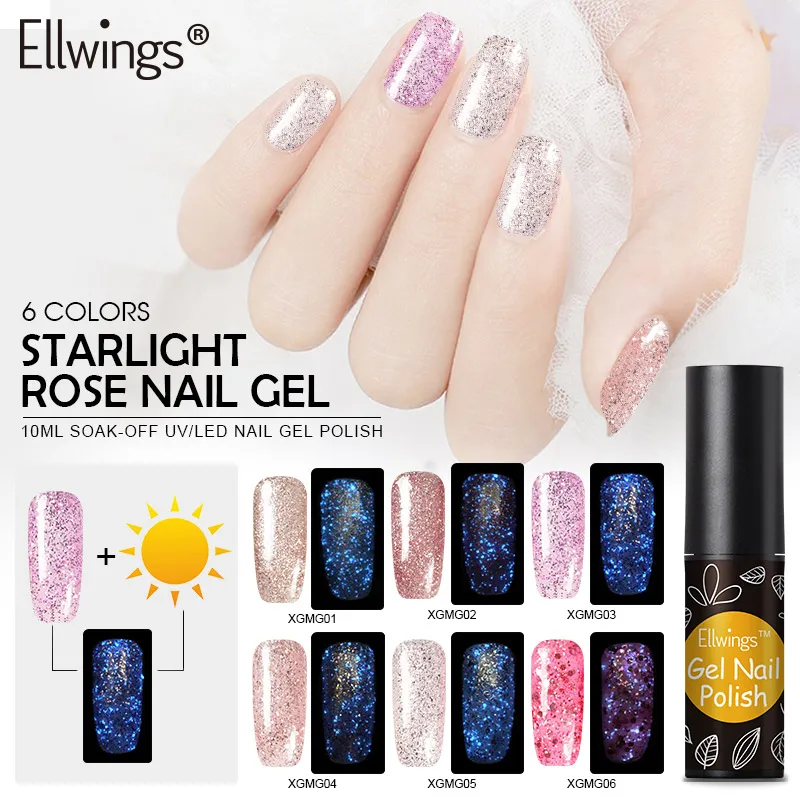 Ellwings Starlight ГЕЛЬ РОЗА сияющий блеск лака для ногтей Светящиеся в темноте гель