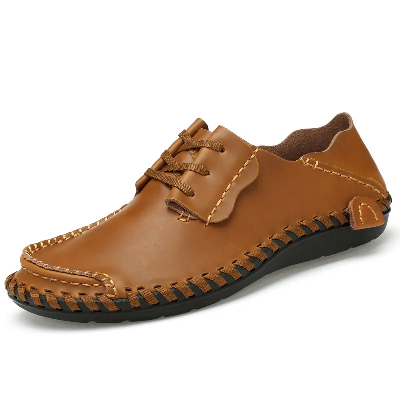 Fashion Sneaker 2019 Design Hand Sewing Men Genuine Leather Boat Shoes Lace Up Casual Flats Moccasins Driving Loafers | Обувь