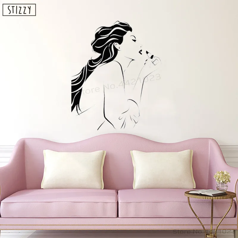 STIZZY Wall Decal Beauty Girl Hair Salon Sticker Make Up Art Mural Lips Club Window Removable Vinyl Decor Poster DecalsB681 | Дом и сад
