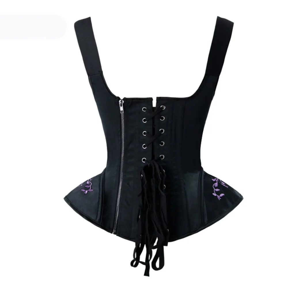 Blue Black Victorian Gothic Retro Overbust Corset Top Vest Sexy Embroidery Shoulder Strap Corsets And Bustiers Korsett For Women (4)