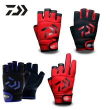 Daiwa 1 para 3/5 cięcia palca skórzane rękawice wędkarskie sportowe Slip-on odporne rękawice PU na świeżym powietrzu wędkarstwo polowanie antypoślizgowe rękawice nowy(China)
