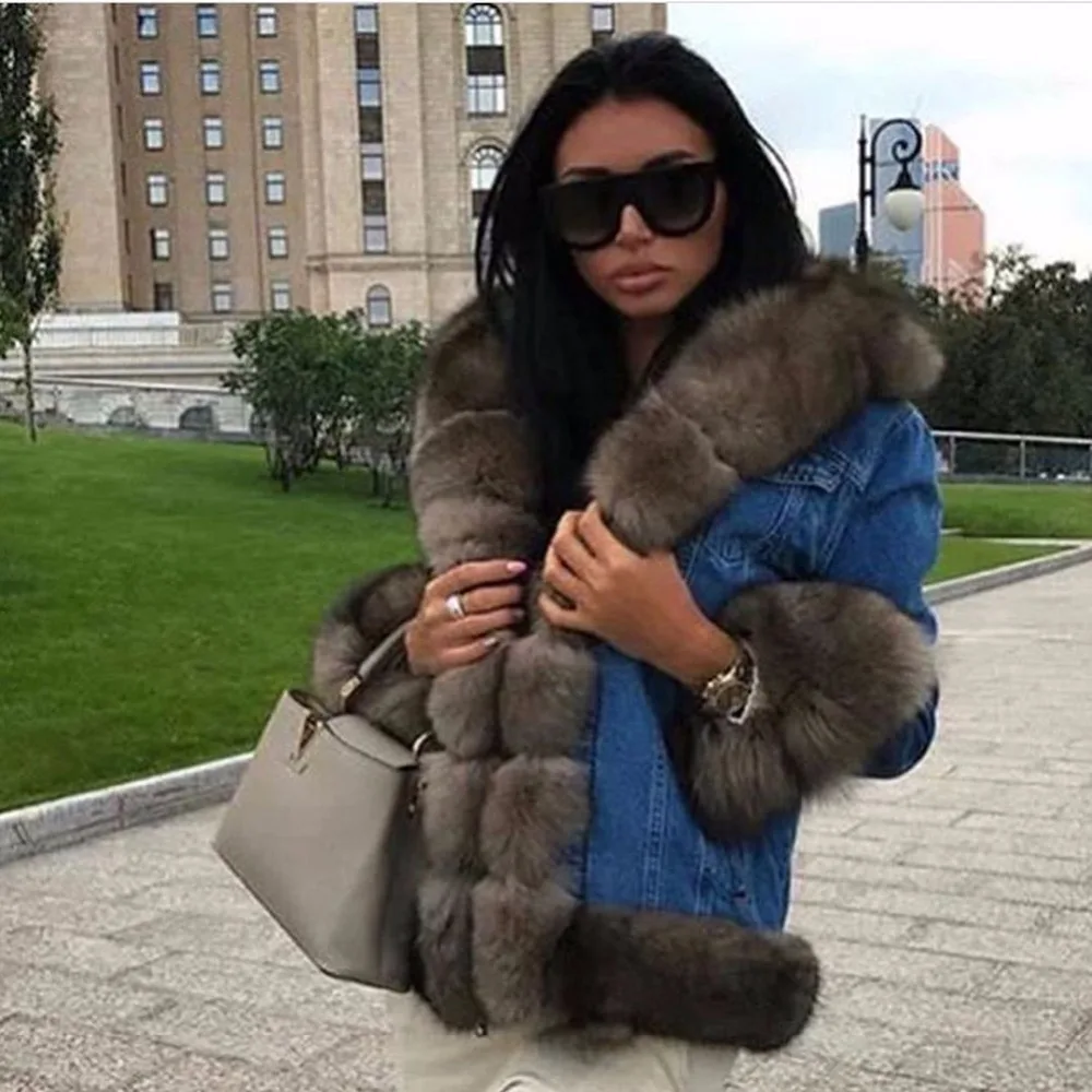 Russian Style Female Denim Parka with Real Fox Fur Collar Winter Women Natural Fox Fur Coat Thick Warm Fur Parkas Jakcet
Russian Style Female Denim Parka with Real Fox Fur Collar Winter Women Natural Fox Fur Coat Thick Warm Fur Parkas Jakcet