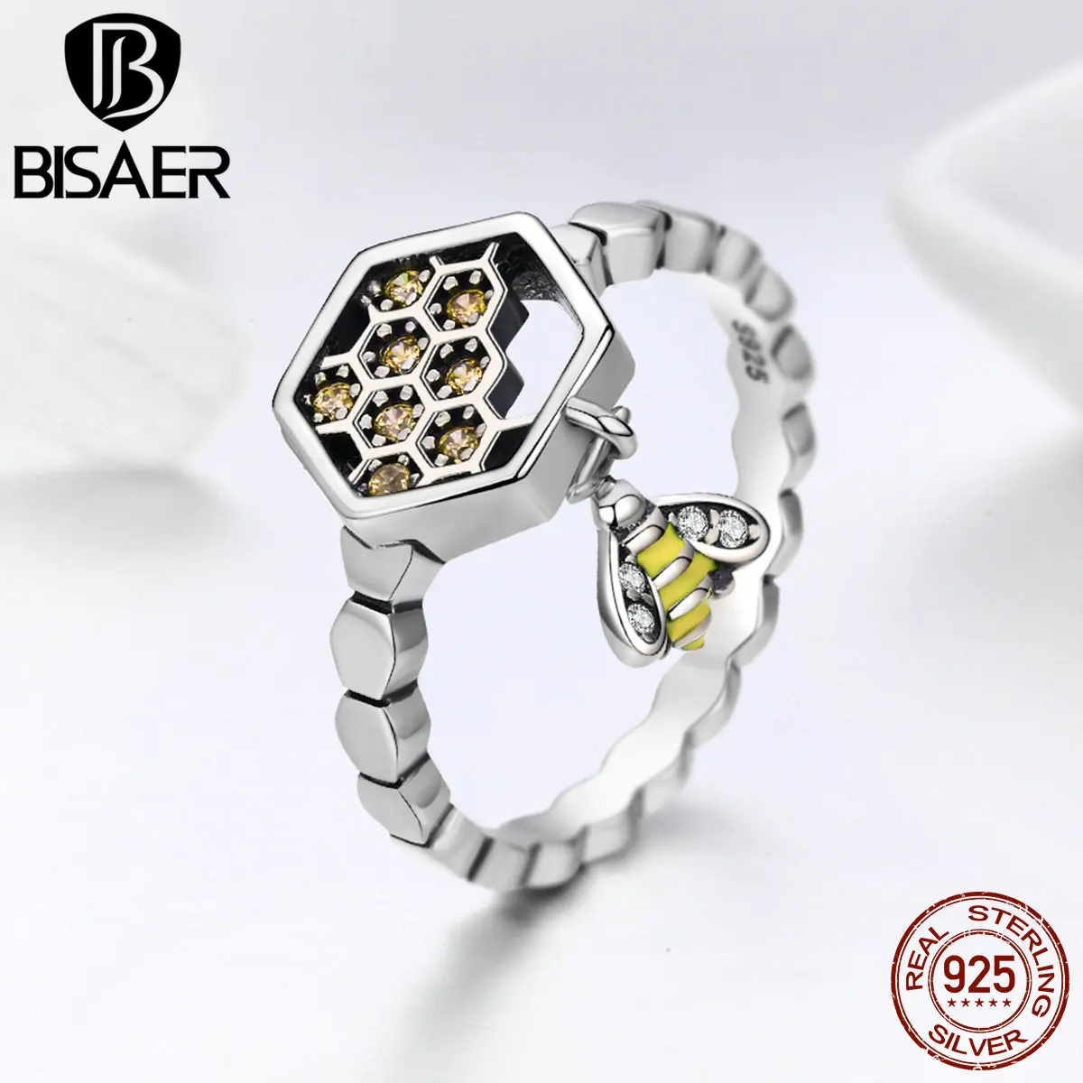 BISAER Hot Sale 100% 925 Sterling Silver Anel Bee Love Honeycomb Finger Female Rings for Women Engagement Wedding Jewelry GXR329
BISAER Hot Sale 100% 925 Sterling Silver Anel Bee Love Honeycomb Finger Female Rings for Women Engagement Wedding Jewelry GXR329
