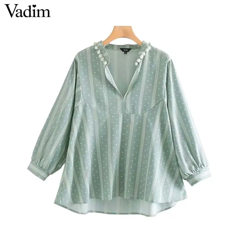 Vadim women sweet striped blouse cute fur ball V neck nine quater length sleeve shirt casual female stylish tops blusas LB126
Vadim women sweet striped blouse cute fur ball V neck nine quater length sleeve shirt casual female stylish tops blusas LB126