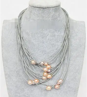 Free Shipping>> new hot 17"-24" 13mm 15row pink purple FW pearls gray leather necklace j9627
Free Shipping>> new hot 17"-24" 13mm 15row pink purple FW pearls gray leather necklace j9627