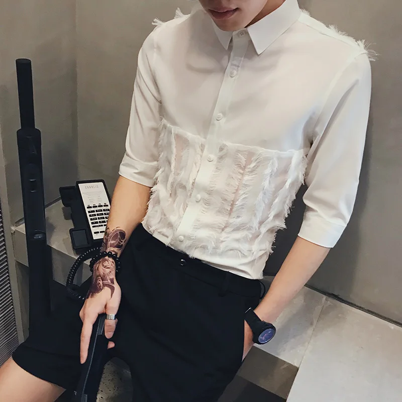 Fashion 2019 Spring Summer Shirt Men Brand New Half Sleeve Men Shirt Dress Slim Fit Lace Patchwork Streetwear Mens Casual Shirts
Fashion 2019 Spring Summer Shirt Men Brand New Half Sleeve Men Shirt Dress Slim Fit Lace Patchwork Streetwear Mens Casual Shirts