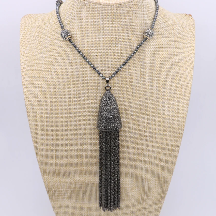 Big Tassel necklace black gun big metal tassel 28" natural hematite druzy necklace handmade bead chain jewelry for women 847
Big Tassel necklace black gun big metal tassel 28" natural hematite druzy necklace handmade bead chain jewelry for women 847