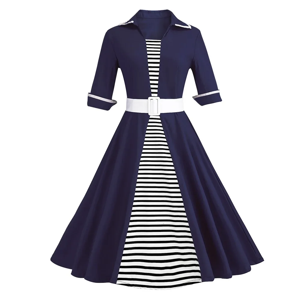 Joineles Plus Size 3 Colors Stripe Print 3/4 Sleeves Lapel Vintage Dress 1950's Audrey Retro Dress Pattern Work Party Vestidos
Joineles Plus Size 3 Colors Stripe Print 3/4 Sleeves Lapel Vintage Dress 1950's Audrey Retro Dress Pattern Work Party Vestidos