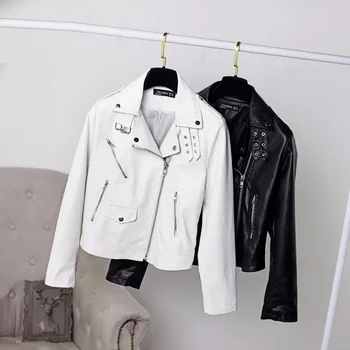 2019 New Arrial Women's Faux Leather Jackets White Black Basic Short Coats Outwear Turn-down Collar Biker Jacket With Zipper
2019 New Arrial Women's Faux Leather Jackets White Black Basic Short Coats Outwear Turn-down Collar Biker Jacket With Zipper