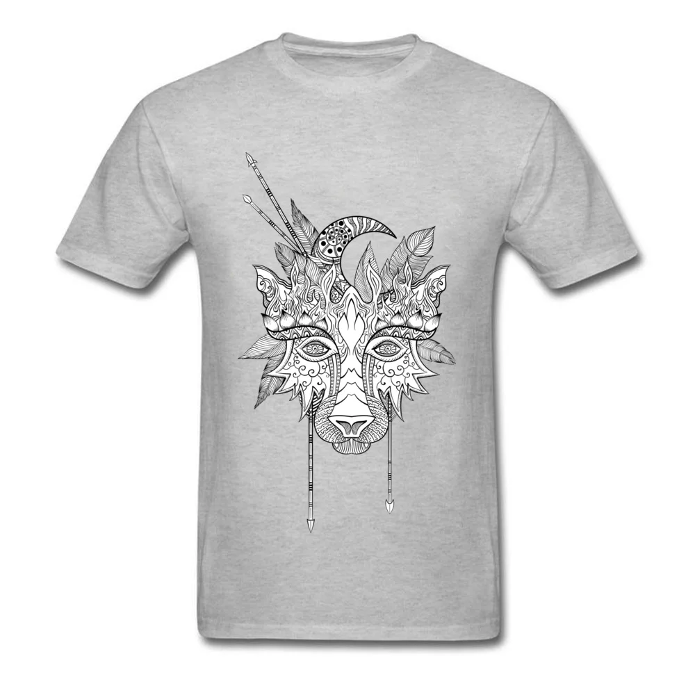 Normal Boho wolf indian totem head VALENTINE DAY Tops T Shirt 2018 Discount O-Neck All Cotton Tops Shirts Men Top T-shirts Boho wolf indian totem head grey