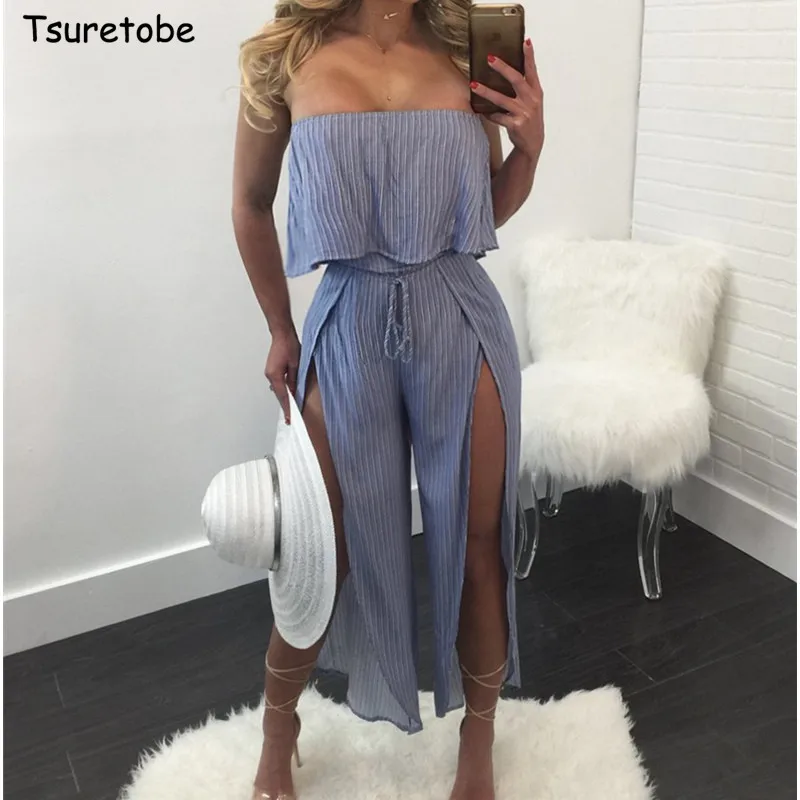 Tsuretobe Ruffles Slash Neck Beach Jumpsuit Women Summer High Split Striped Elegant Playsuit Girls Sexy Casual Jumpsuit Overalls
Tsuretobe Ruffles Slash Neck Beach Jumpsuit Women Summer High Split Striped Elegant Playsuit Girls Sexy Casual Jumpsuit Overalls