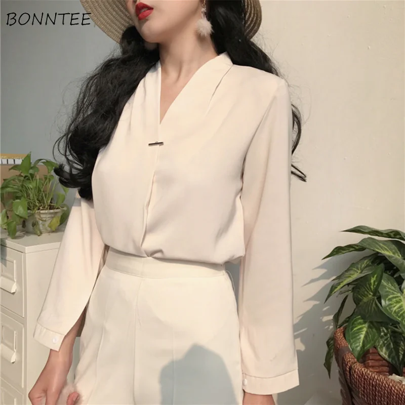 Blouses Women Tender Elegant All-match Simple Chiffon V-neck Leisure Womens Blouse Full Sleeve School Students Korean Style Chic
Blouses Women Tender Elegant All-match Simple Chiffon V-neck Leisure Womens Blouse Full Sleeve School Students Korean Style Chic