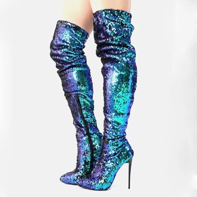 Bling Bling Fashion Glitter Peacock Green Sequins Over Knee Stiletto High Heels Paillette Thigh Long Boots Sexy Evening Boots
Bling Bling Fashion Glitter Peacock Green Sequins Over Knee Stiletto High Heels Paillette Thigh Long Boots Sexy Evening Boots