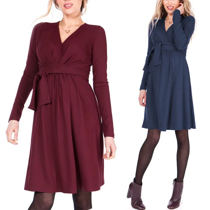 2018 Pregnant Women Dress Lactation Dress Fashion Long Sleeves Long Belt Cross V Collar Care Dress Nursing Dress Maternity
2018 Pregnant Women Dress Lactation Dress Fashion Long Sleeves Long Belt Cross V Collar Care Dress Nursing Dress Maternity