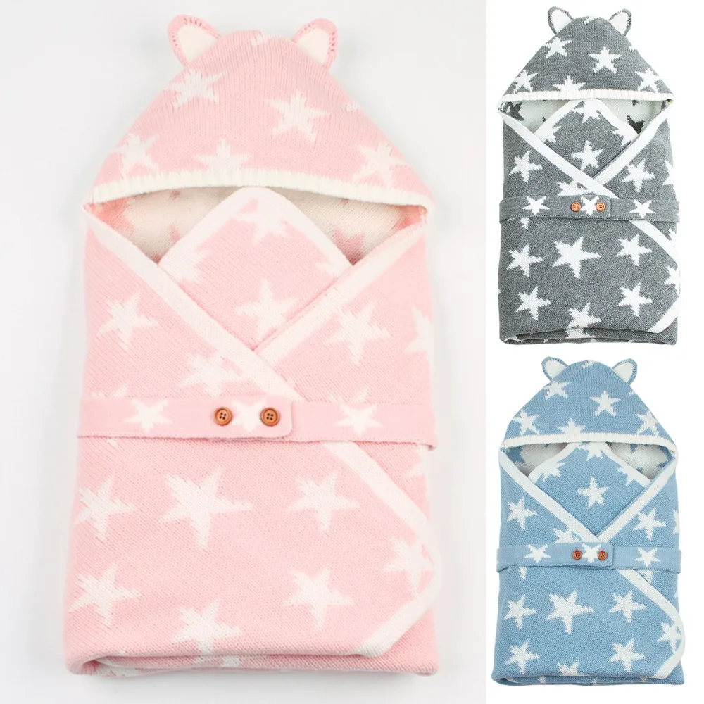 

Winter Envelope for Newborns Baby Swaddle Wrap Blankets Star Knit Buttons Infant Stroller Sleep Sacks Toddler Sleeping Bags
