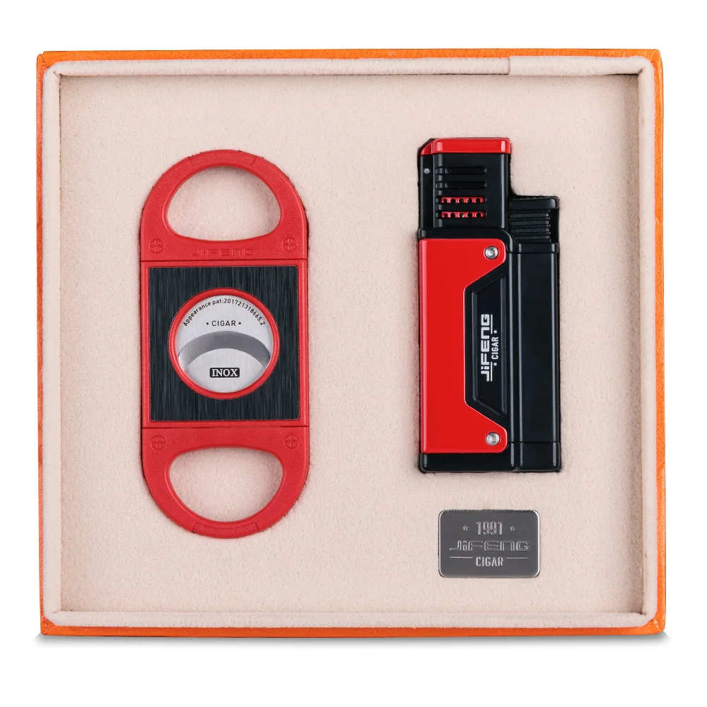 JIFENG Cigar Lighter Set Cigar Cutter Portable Windproof Lighter Sharp Cigar Cutter with Gift Box JF-TZ009
JIFENG Cigar Lighter Set Cigar Cutter Portable Windproof Lighter Sharp Cigar Cutter with Gift Box JF-TZ009