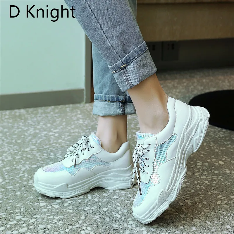 Brand 2018 Lady Platform Shoes Lace Up Black White Sneakers Women Winter Mesh Shoes For Women Flats Creepers Short Plush Inside (11)