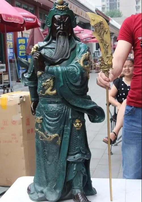 Китайская медная подставка из чистой бронзы статуя воина Dragon Warrior Guan Gong Yu God 39|statues