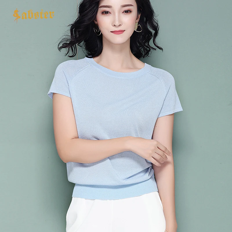 Summer Short Sleeved T-shirt Tees Bling Knit T shirt Casual Pullover Slim Knitted Shirts Tee Top Lady kz652
Summer Short Sleeved T-shirt Tees Bling Knit T shirt Casual Pullover Slim Knitted Shirts Tee Top Lady kz652