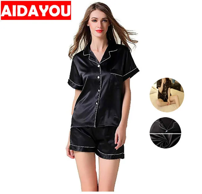 Satin Silk Pajamas Set Short Sleeve Button-Down Pj Set Korean Style Sleepwear Loungewear Two Piece Pj Sets ouc413
Satin Silk Pajamas Set Short Sleeve Button-Down Pj Set Korean Style Sleepwear Loungewear Two Piece Pj Sets ouc413