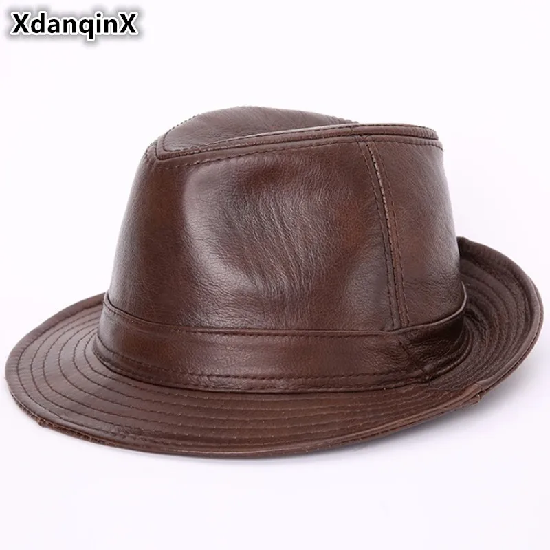 XdanqinX New Men's Genuine Leather Fedoras Hat Winter Cowhide Leather Jazz Hats High Quality Elegant Fashion Women's Brand Cap
XdanqinX New Men's Genuine Leather Fedoras Hat Winter Cowhide Leather Jazz Hats High Quality Elegant Fashion Women's Brand Cap