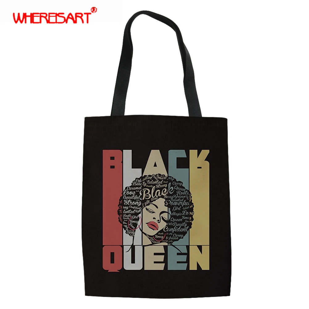 WHEREISART Women Canvas Shoulder Bag Black Queen Printing Ladies Shopping Bag Feminina Simple Eco Pure Logo Cloth Handbag Tote
WHEREISART Women Canvas Shoulder Bag Black Queen Printing Ladies Shopping Bag Feminina Simple Eco Pure Logo Cloth Handbag Tote