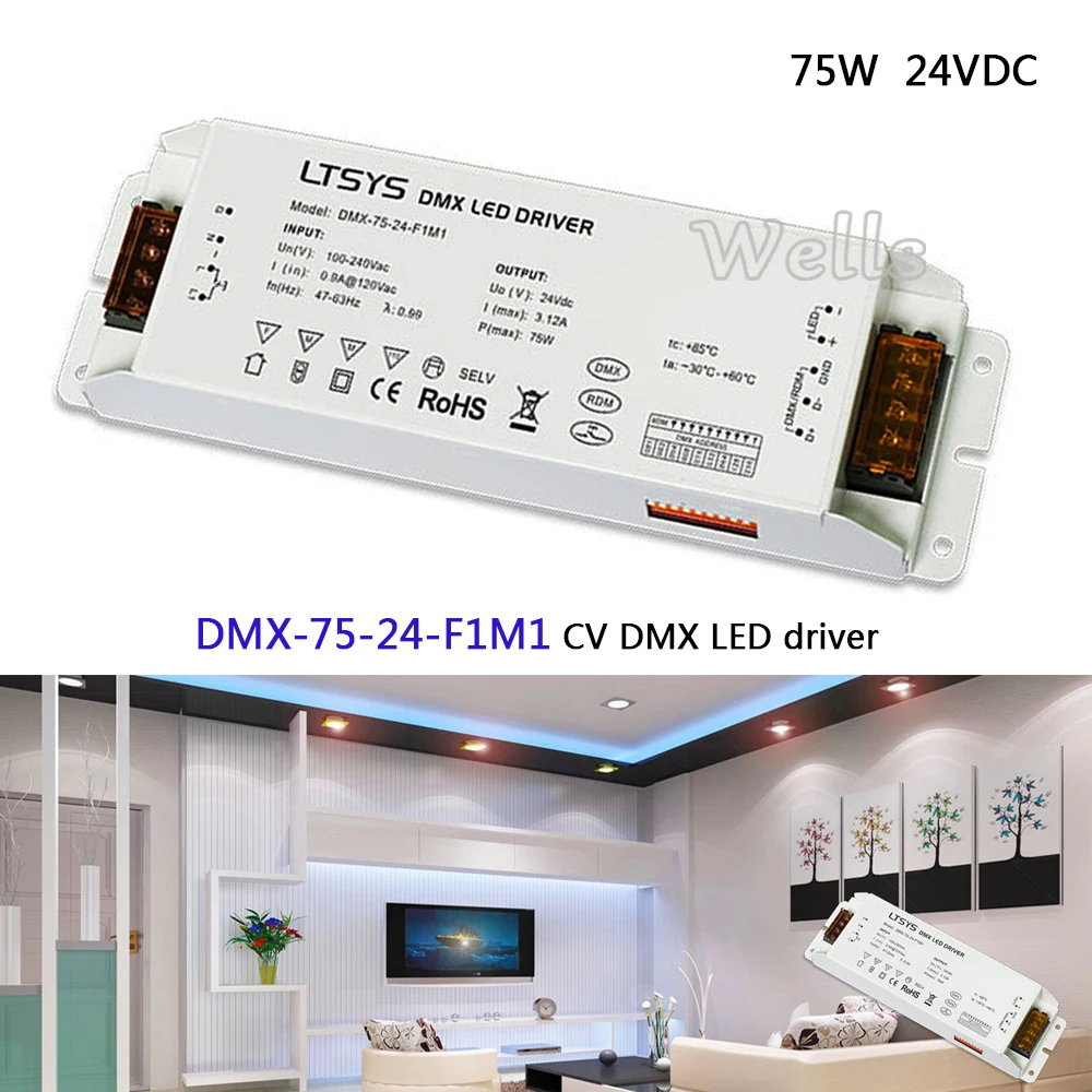 DMX-75-24-F1M1; led dimming intelligent driver;AC100-240V input 24V/3.1A/75W output CV DMX512/RDM LED driver
DMX-75-24-F1M1; led dimming intelligent driver;AC100-240V input 24V/3.1A/75W output CV DMX512/RDM LED driver