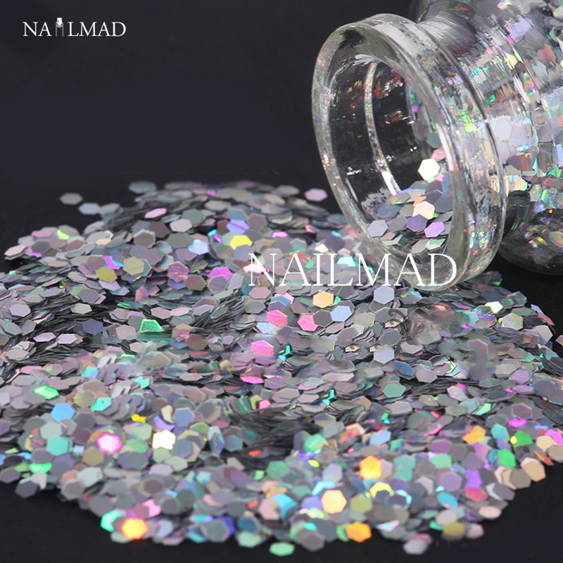 

1 box 3mm Laser Nail Glitter Sequin Holographic Glitter Powder Silver Hexagon Nail Sparkle Nail Art Tips Decoration 3ml