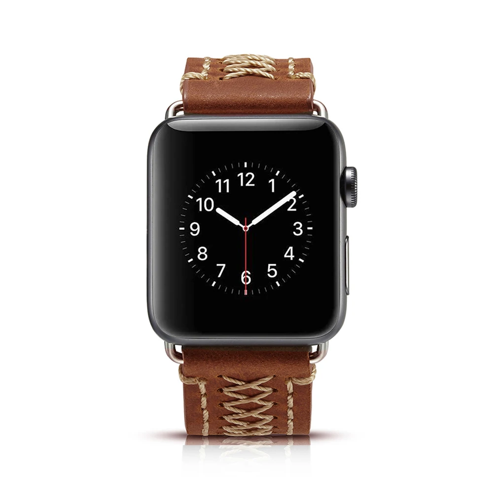 Vintage Handmade Genuine Leather Watch Band For Apple Watch Series 1 2 3 4 Strap Thread Bracelet 44Mm/ 40Mm/ 42Mm/ 38Mm Band