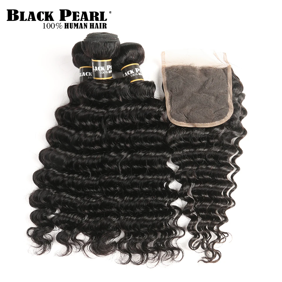 BlackPearl Pre-Colored Non Remy Hair Brazilian Deep Wave Human Hair 3 bundles with Closure Hair Weave With 4x4 Lace Closure
BlackPearl Pre-Colored Non Remy Hair Brazilian Deep Wave Human Hair 3 bundles with Closure Hair Weave With 4x4 Lace Closure