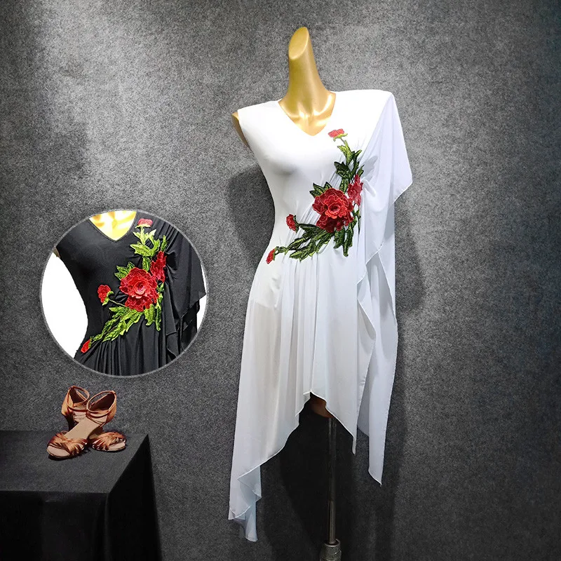 White Latin Dance Dress Rose embroidery Tango Salsa Performance Dancewear Samba Cha-Cha Rumba Practice Clothes For Women
White Latin Dance Dress Rose embroidery Tango Salsa Performance Dancewear Samba Cha-Cha Rumba Practice Clothes For Women