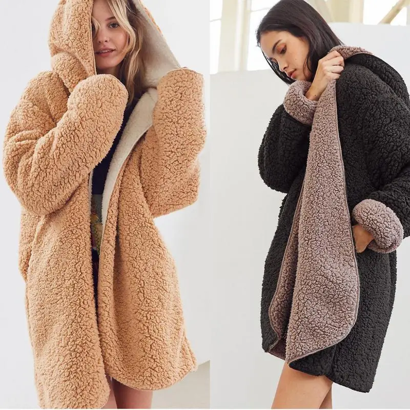 New women faux wool liner jacket fashion 2019 spring autumn meidum long coats female hooded Two-sided wear warm outerwear
New women faux wool liner jacket fashion 2019 spring autumn meidum long coats female hooded Two-sided wear warm outerwear